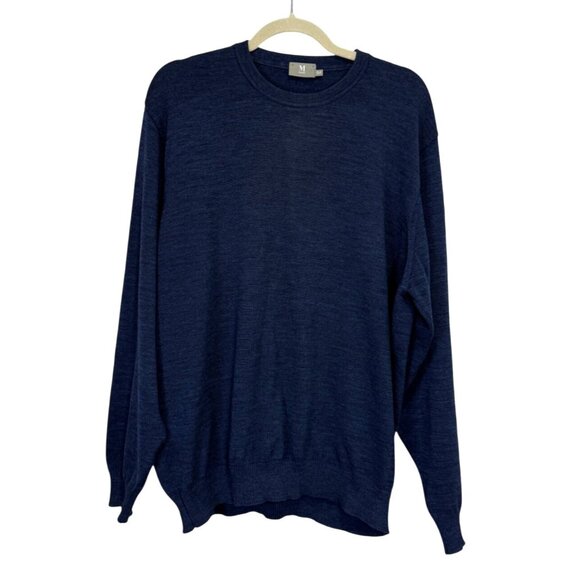 Marz Men's Sweater Pure New Wool Navy Blue Knit Long Sleeve Size 54 / US 44 - Picture 1 of 5